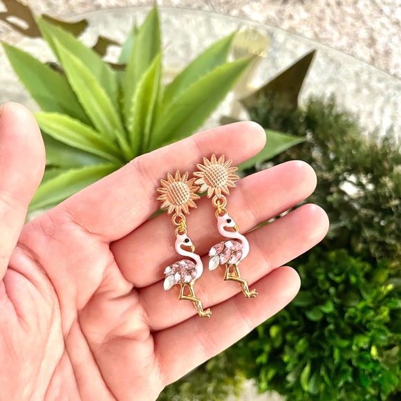 Floral Flamingo Dangle Earrings - Picture 3 of 8